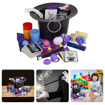 Cheqo® Magische Goocheldoos - 150 Trucs - Magic Tricks Set - Inclusief Goochelhoed en Goochelstok - Met Bekers, Ringen, Ballen, en Meer - Goochelset voor Kinderen -  Goochelen