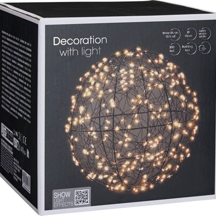 Verlichte Decoratiebal - 18 Cm - 200 Led - Extra Warm Wit