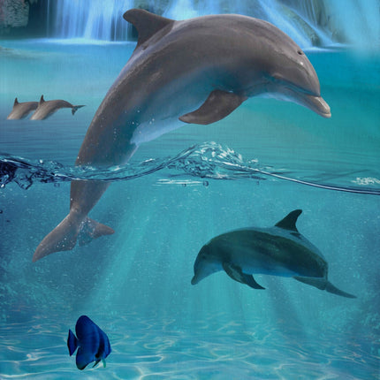 Strandlaken voor Kinderen - 75x150 cm - Dolfijnen en Waterval Print - Blauw - Poly Velours
