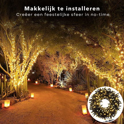 Cheqo® Kerstverlichting - Kerstboomverlichting - Kerstlampjes - Sfeerverlichting - LED Verlichting - Voor Binnen en Buiten - Tuinverlichting - Feestverlichting - Lichtsnoer - 6M - 80 LED's - Extra Warm Wit - Timer - 8 Lichtfuncties - Geheugen Kerstboomverlichting