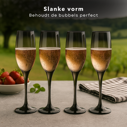 Cheqo® Luxe Champagneglazen Set - Luxe Champagne Glazen Set Smoked - Vaatwasserbestendig - Champagne Glas Set - Donker - Glazenset