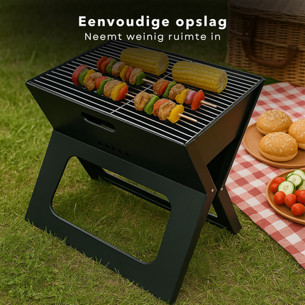 Cheqo® Opvouwbare Barbecue - Draagbare Houtskool BBQ - Portable BBQ - Draagbaar en Inklapbaar - Voor Camping en Strand - Camping BBQ - Houtskool