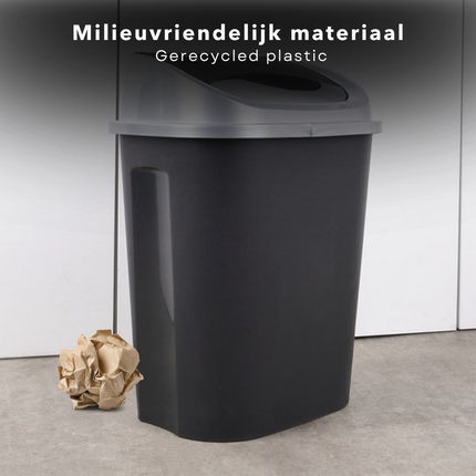Cheqo® Prullenbak - Afvalbak - Vuilnisbak - Afvalemmer - Kunststof - Ideaal voor Kantoor en Thuis - Met Deksel - Zwart