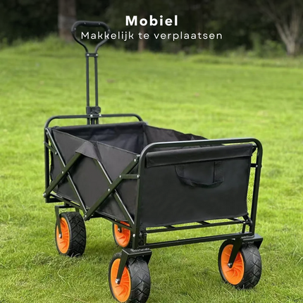 Cheqo® Opvouwbare Bolderkar met Rem - Zwart - 101x56x104 cm - Max. 80 kg - Inklapbaar - Handige Bolderwagen