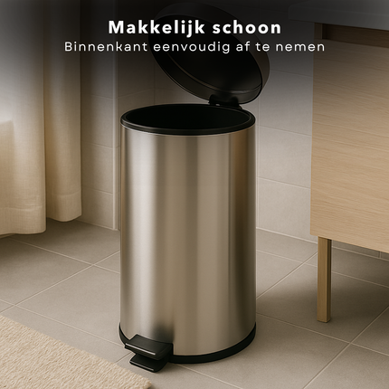 Cheqo® RVS Pedaalemmer 30L - Prullenbak - Afvalbak - Prullenmand - Vuilnisbak - Met Binnenemmer en Anti-slip