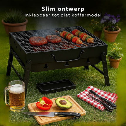 Cheqo® Opvouwbare Barbecue - Draagbare Houtskool Grill - Tafel Barbecue - Camping Barbecue - Gepoedercoat Staal - Compact En Lichtgewicht - Voor Strand En Park - Barbecue Voor Balkon - Kleine Draagbare Bbq