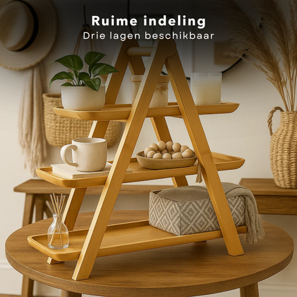 Cheqo® Etagere Bamboe - 3 Laags - Serveertoren - Bamboe Hout - Presenteerschaal - High Tea - Bamboe Serveerplateau - Bamboe Presentatie - Bamboe Serveertray - Hapjes Presenteren - Bamboe Decoratie - Bamboe Design