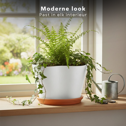 Cheqo® Bloempot Wit - Bloempot Rond - Bloempot Binnen - Bloempot Buiten - Bloempot met Afwatering - Bloempot met Drainage