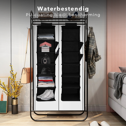 Cheqo® Ruime Hangorganizer - Camping Opbergoplossing voor Caravan - Opvouwbare Kastorganizer - Efficiënt Opbergsysteem - Tentorganizer met Spiegel - Tentschort