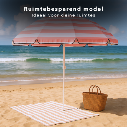 Cheqo® Strandparasol met Roze Streep - Parasol voor Strand - Tuinparasol - Terras Parasol - Polyester - Kantelbaar