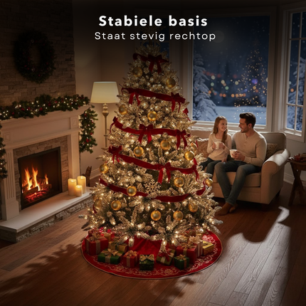 Cheqo® Kunstkerstboom - Besneeuwde Kerstboom - Groene Kerstboom - Realistische Look - Natuurgetrouwe Naaldvorm - Scharnierconstructie - Volle Kerstboom - Weelderige Boom - 180 cm Kerstboom