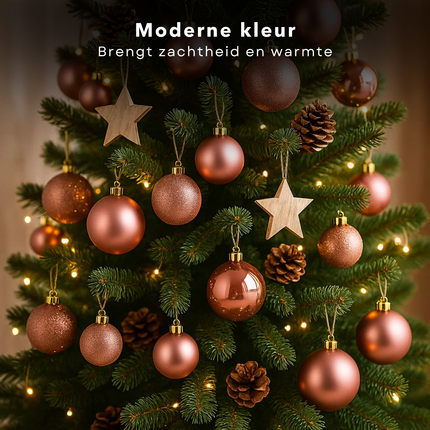 Cheqo® Kerstballen Set - Roze Kerstballen - Glazen Kerstballen - Ø7 cm Kerstballen - Kerstboom Decoratie - Chique Uitstraling - Feestelijke Kerst - Matte Kerstballen - Glimmende Kerstballen - Glitter Kerstballen - Kerstbal Set Roze