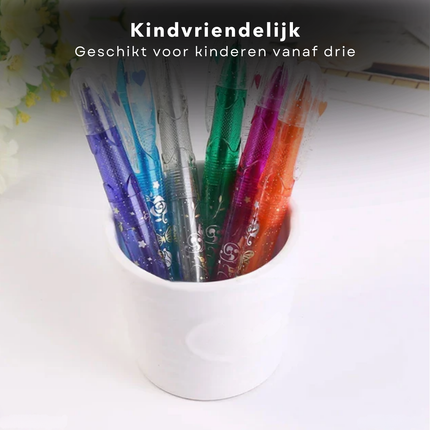 Cheqo® Tattoo Gelpennen voor Kinderen - Glittergel Pennen - Glitterpen - Glitter Pen Huidvriendelijk - Creatieve Tekenpennen Set 6 Kleuren