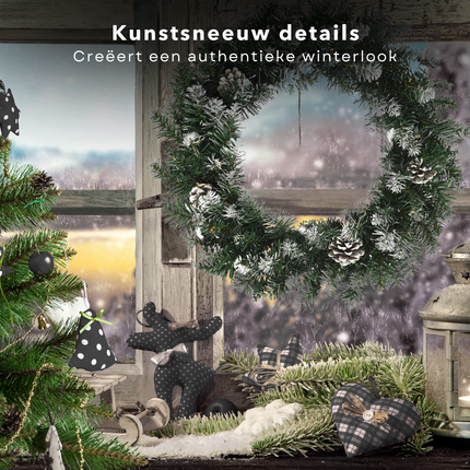 Cheqo® Kerstkrans met Kerstlampjes - LED Verlichting - Deurkrans - Kerstdecoratie - Kerst Krans - 60 cm Weerbestendig - PVC Kunstkerstkrans met Verlichting