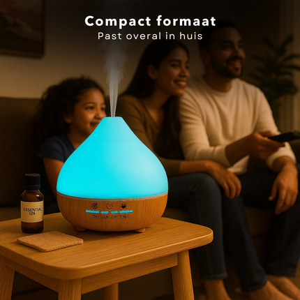Cheqo® Aroma Diffuser LED - Luchtbevochtiger - Geurverspreider - Aromatherapie Diffuser - Etherische Olie Verstuiver - LED Sfeerverlichting - Stille Werking - USB Type-C Voeding - 300 Ml Capaciteit - Timer Opties - Rustgevende Sfeer