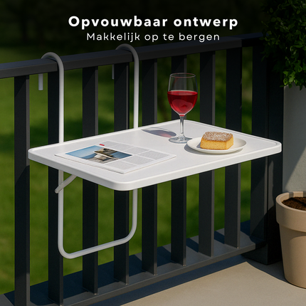 Cheqo® Balkontafel - Hout Verstelbaar - Hangend - Wit - Balkon Tafel - Balkontafeltje