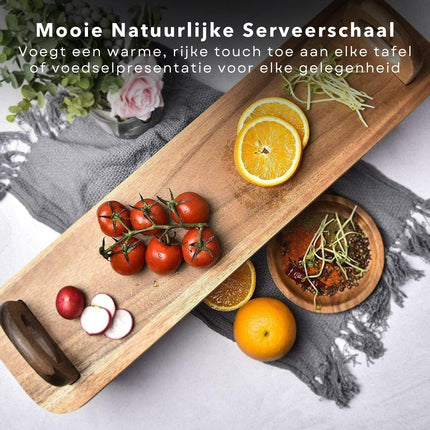 Cheqo® Luxe Serveerplank - Acacia Hout - 36 x 13 cm - Stijlvolle Houten Serveerplank - Borrelplank - Hapjesplank - Staande Borrelplank - Duurzaam - Tapasplank - Perfect voor Feestjes en Borrels Serveerplanken