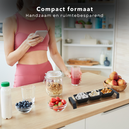 Cheqo® Acacia Houten Serveerplank - Tapas Set met 3 Aardewerk Schaaltjes - Compact Formaat 32x10 cm - Duurzaam Hout - Elegant Design - Ideaal voor Hapjes en Tapas - Vaatwasmachinebestendig