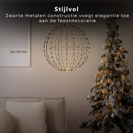 Cheqo® Kerstverlichting Lichtbol - Metaal - 320 LED's - Timer - Extra Warm Wit - Diameter 50 cm - Aanloopsnoer van 300 cm - Opvouwbaar - Voor Binnen en Buiten - Kerstverlichting - Kerstlampjes - Sfeerverlichting - Kerstbol Verlichte Kerstfiguren