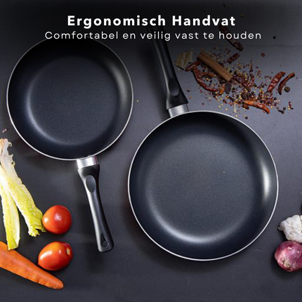 Cheqo® Aluminium Koekenpan 26 cm - Bakpan - Zwart - Geschikt voor Gas, Keramisch en Halogeen