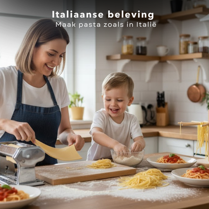 Cheqo® Pasta Machine - Pastamaker - Verse Pasta Maken - Roestvrijstaal - Handmatige Bediening - Tafelklem - Spaghetti Maken - Fettuccine Snijden - Lasagne Vellen - Ravioli Maken - 9 Standen - Pastadikte Instellen - Pastamachine