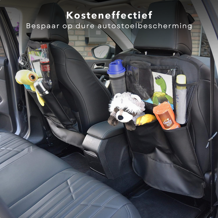 Cheqo® Autostoel Organizer met Tablethouder - Auto Stoel Beschermhoes - Auto Organizer voor Kinderen - Zwart - Verstelbare Opbergtas - 70x45 cm - Vlekbestendig