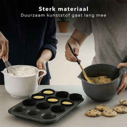 Cheqo® Mengkom Set - Beslagkommen - Kunststof Mengkommen - Anti-Slipring - Grote Handvat - Schenktuit - Moderne Keuken - Stapelbare Kommen - Meng Kom - Mengkom Set - Beslag Kom - Beslagkom - Kommenset