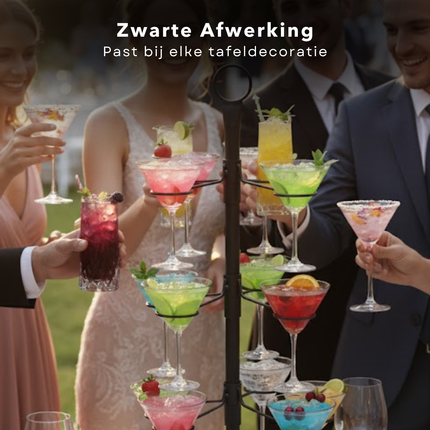 Cheqo® Cocktailboom - Etagere Voor Glazen - Cocktail Standaard - Geschikt Voor 12 Glazen - Metaal Zwart - Cocktailglazen Houder - Decoratieve Etagere - Cocktail Toren - Thuisbar - Feest Decoratie - Cocktail Boom - Martinitoren