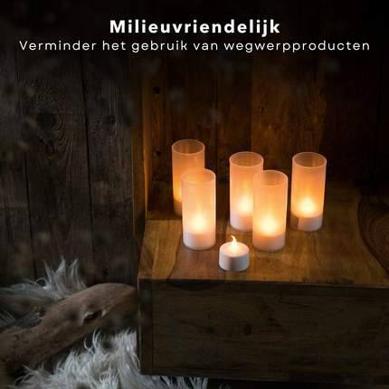 Cheqo® LED Theelichtjes Set - Waxinelichtjes Oplaadbaar en Duurzaam - Horeca LED Kaars - Kaarsjes - Veilig Alternatief voor Waxinelichtjes - Inclusief USB Kabel