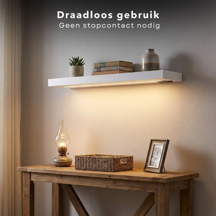 Cheqo® Wandplank met LED Verlichting - Wandplank met Verlichting - Wandplank LED - Wandplank Wit met LED - Witte Wandplank - Wandplank Wit - Wandrek met LED Verlichting - Wandrek met Verlichting - Wandrek Wit