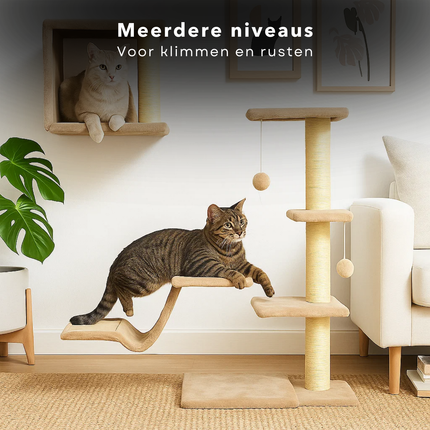 Cheqo® Katten Klimwand - Katten Muur - Krabpaal - Katten Speelwand - Katten Klimmen - Complete Set - Beige Kattenwand - Klimmogelijkheden Kat - Kattenmeubel Wand - Katten Speelset - Katten Klimset - Katten Klim Onderdelen
