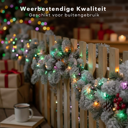Cheqo® Kerstlampjes - Kerstverlichting - 120 Led - 9 Meter Lengte - LED Verlichting - Kerstboomverlichting - Multicolor Licht - Veelkleurig - 8 Lichtfuncties - Geheugenfunctie - Timer Functie - Binnen En Buiten - IP44