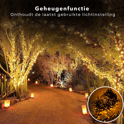 Cheqo® Kerstverlichting - Kerstboomverlichting - Kerstlampjes - 1200 LED - 18M - Voor Binnen en Buiten - Timer - 8 Lichtfuncties - Lang Snoer - Extra Warm Wit - Gekleurde Kerstverlichting - Sfeerverlichting - Feestverlichting Kerstboomverlichting