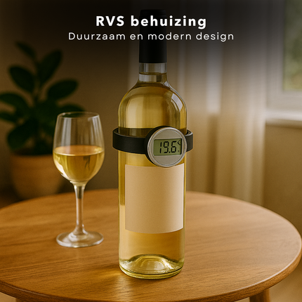 Cheqo® Wijnthermometer RVS - Wijn Thermometer Digitaal - Digitale Wijn Temperatuurmeter - Voor Alle Wijnflessen