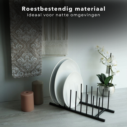 Cheqo® Zwart Metalen Bordenhouder - Pannendeksel Houder - Dekselhouder - Keuken Organizer - Afdruiprek