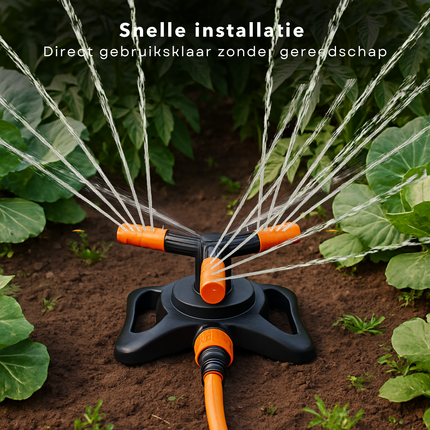 Cheqo® 3-Armige Wervelende Tuinsproeier – Zwenksproeier met 360 Graden Bewatering – Gazonsproeier met Tuinslangaansluiting – Waterstroom Aanpasbaar – Brede Spray & Smalle Straal