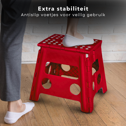 Cheqo® Vouwbare Opstapkruk - Opstapje - Trapje - Kruk - Krukje - Keukentrap - Keukentrapje - Opvouwbaar - Anti-Slip - ABS Materiaal - Max. 100 kg - Rood