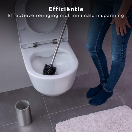 Cheqo® Roestvrijstalen Toiletborstel Met Houder - Stijlvolle Badkamer WC Borstel - 35 cm Hoog - Duurzaam RVS - Elegante Toiletborstelhouder - Toilet Borstel Houder