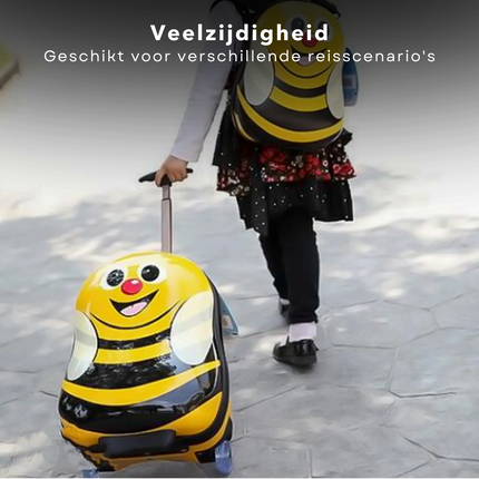 Cheqo® Kinderkoffer en Rugzak Set - Koffer voor Kinderen - Reiskoffer - Trolley met Bijpassende Reiskoffer - Handbagage Vriendelijk - Bij