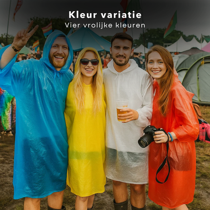 Cheqo® Transparante Poncho - Poncho Voor Volwassenen - Kunststof Poncho - Festival Poncho - Regenponcho - Waterdichte Poncho - Regen Poncho Festival - Willekeurige Kleur Poncho - Poncho Multicolor - Regenponcho Volwassenen