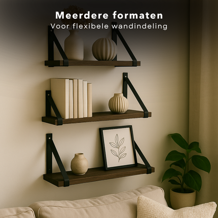 Cheqo® Zwevende Wandplank Set - Industrieel Zwevend Wandplank - Wandrek - Boekenplank - Boekenrek - Vintage Hout - Metalen Beugels - Muurdecoratie
