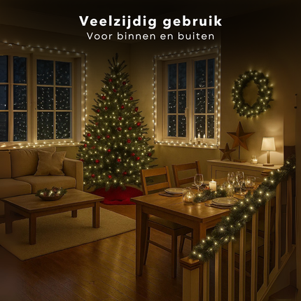 Cheqo® Kerstverlichting - Kerstlampjes - Kerstboomverlichting Wit - 1920 LED Lampjes - Koel Wit Licht - 25 Meter Lengte - Binnen en Buiten - IP44 Adapter - 8 Lichtfuncties - Automatische Timer - Geheugenfunctie - Cluster Kerstverlichting