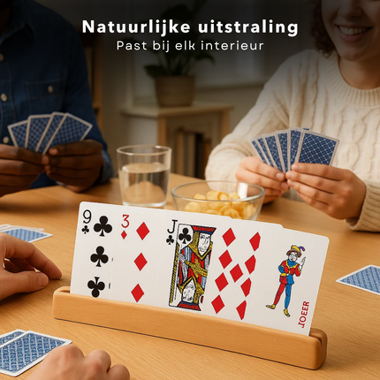Cheqo® Houten Kaartenhouder - Spelkaarten Houder - Kaarten Overzichtelijk - Handen Vrij Tijdens Spel - Houten Spelaccessoire - Kaartenhouder Voor Tafel - Kaartenhouder Voor Bordspellen - Kaartenhouder Met Sleuf