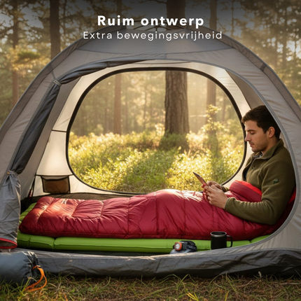 Cheqo® Envelop Slaapzak - Deken Slaapzak - Slaapzak Volwassenen - Zomerslaapzak - Lente Slaapzak - Camping Slaapzak - Kampeer Slaapzak - Festival Slaapzak - Slaapzak Wandelen - Slaapzak Hiken - Rode Slaapzak