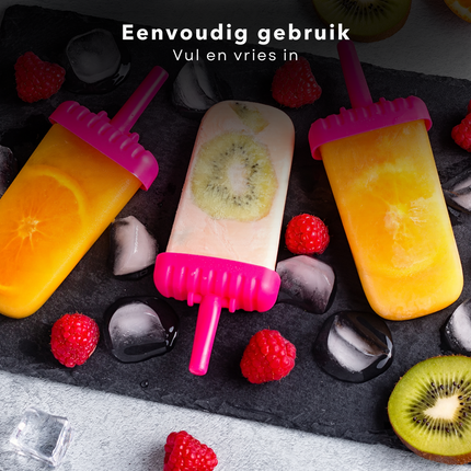 Cheqo® IJsjesmaker Siliconen - Waterijsjes Vormen - Herbruikbare IJsjesvormpjes - Ijsmaker - Zelf Ijsjes Maken - IJslolly - Voor 6 IJsjes - Met Houder