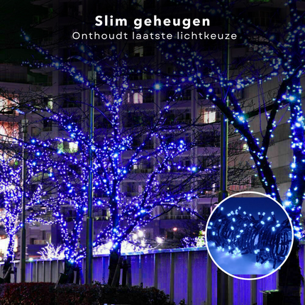 Cheqo® Kerstverlichting - Kerstboomverlichting - Kerstlampjes - Sfeerverlichting - LED Verlichting - Voor Binnen en Buiten - Tuinverlichting - Feestverlichting - Lichtsnoer - 80 LED's - 6M - Blauw - Timer - 8 Lichtfuncties - Geheugen Kerstboomverlichting