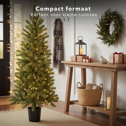 Cheqo® Kunstkerstboom Met LED-Verlichting - Kerstboom Met Timer - Nagoya Kunstkerstboom - Sfeervolle Kerstdecoratie - Compacte Kerstboom - Kerstboom Met Batterijen - Warm Wit LED-Licht - Dennenboom - Makkelijk Op Te Zetten