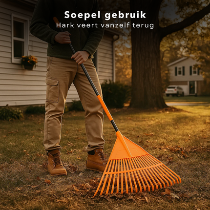 Cheqo® Bladhark - Tuinhark - Comfortabele Handgreep - Terugverende Hark - Bladeren Verzamelen - Gras en Tuinafval - Tuinonderhoud - Ergonomisch Ontwerp - Tuinier Gereedschap - Betrouwbare Hark