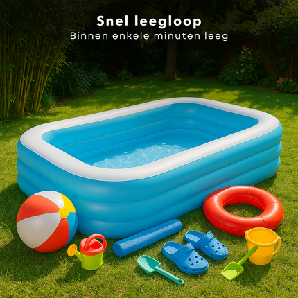 Cheqo® Opblaasbaar Zwembad - Opblaaszwembad - Familiezwembad - Rechthoekig - Vinyl met Brede Zijwanden