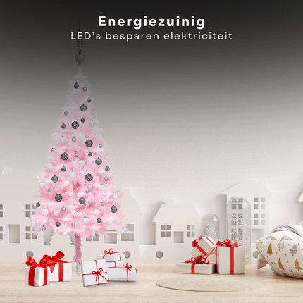 Cheqo® Roze Kerstboom - Kerstboom - Kunstkerstboom 180 cm - Met LED-Verlichting en Kerstballen - PVC - USB-Aansluiting